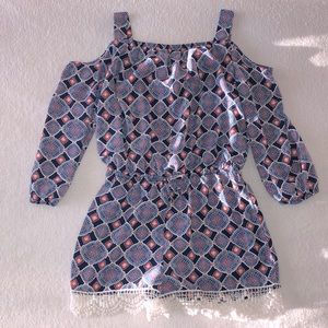 My Michelle girls size L Blue and Orange checkered romper